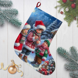 楽しいクリスマスの子供 ラージクリスマスストッキング