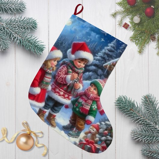 楽しいクリスマスの子供 ラージクリスマスストッキング