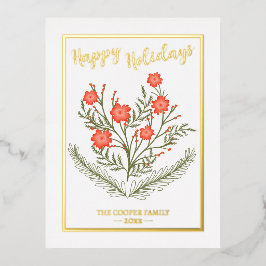 楽しいクリスマスの季節のあいさつ冬のフローラ 箔シーズンポストカード
