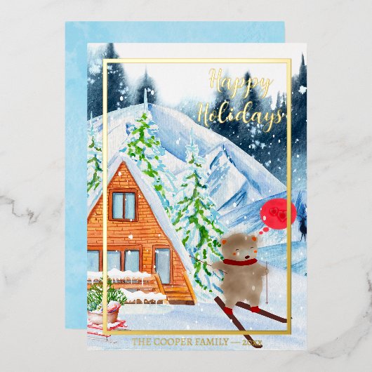 楽しいクリスマスの季節の挨拶 箔シーズンカード (正面/裏面)