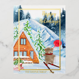 楽しいクリスマスの季節の挨拶 箔シーズンポストカード