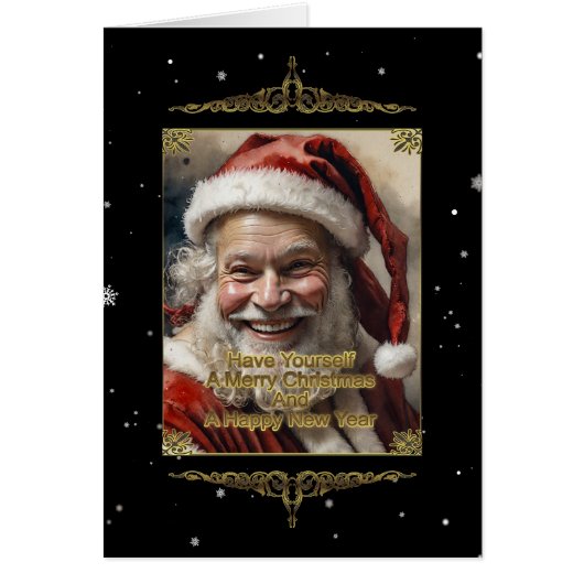 楽しいクリスマスの折り畳みカードを持っている (正面)