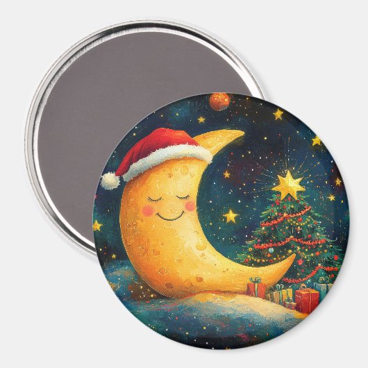 楽しいクリスマスの月と銀河のお祝い マグネット (正面/裏面)