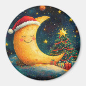 楽しいクリスマスの月と銀河のお祝い マグネット (正面)