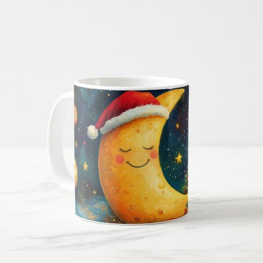 楽しいクリスマスの月銀河のお祝い コーヒーマグカップ (正面左)