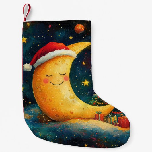 楽しいクリスマスの月銀河のお祝い スモールクリスマスストッキング (正面)