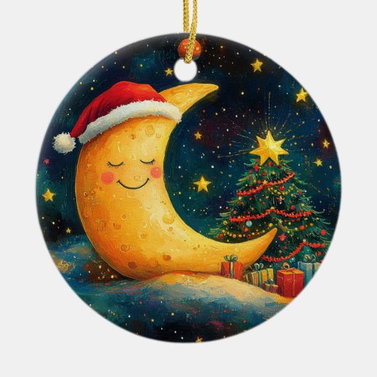 楽しいクリスマスの月銀河のお祝い セラミックオーナメント (正面)