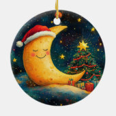 楽しいクリスマスの月銀河のお祝い セラミックオーナメント (裏面)