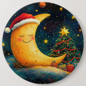 楽しいクリスマスの月銀河のお祝い 缶バッジ (正面)