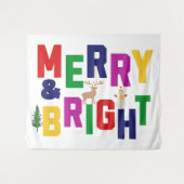 楽しいクリスマスの木のトナカイと雪だるま タペストリー (正面(横))