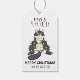 楽しいクリスマスの猫の木 可愛いキャラクター ギフトタグ