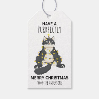 楽しいクリスマスの猫の木 可愛いキャラクター ギフトタグ