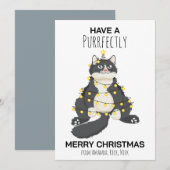 楽しいクリスマスの猫ミニマルアニマルラバー シーズンカード (正面/裏面)
