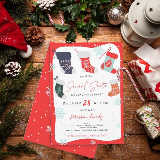 楽しいクリスマスの秘密のサンタ交換パーティー 招待状