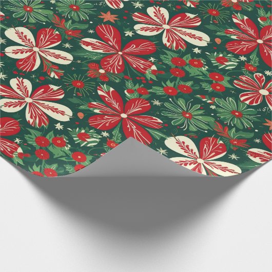 楽しいクリスマスの花と星 ラッピングペーパー (角)