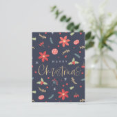 楽しいクリスマスの花のデザイン シーズンポストカード (スタンド正面)