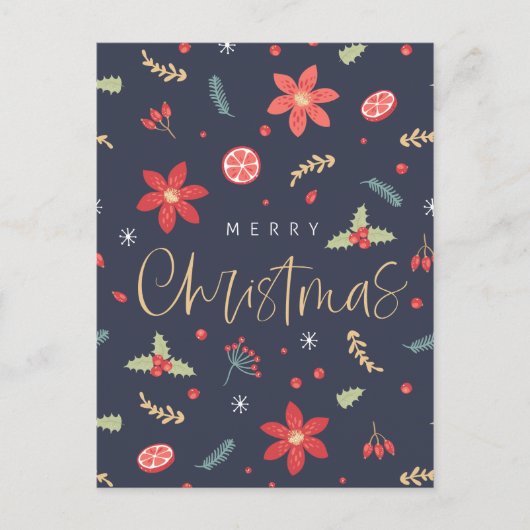 楽しいクリスマスの花のデザイン シーズンポストカード (正面)