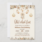 楽しいクリスマスの花飾り 誕生日 招待状 (正面)