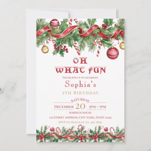 楽しいクリスマスの誕生日招待状 招待状 (正面)