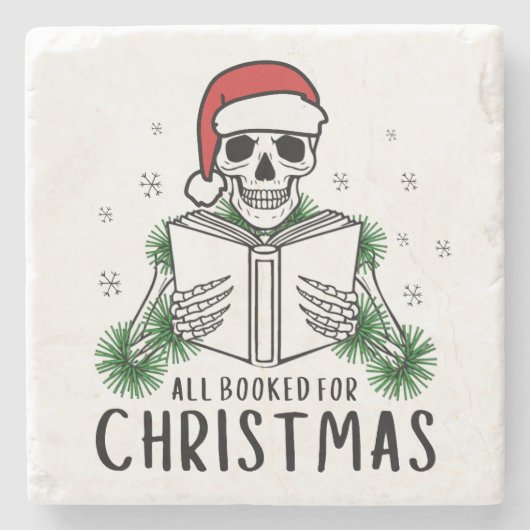 楽しいクリスマスの読書スケルトン本好き ストーンコースター (正面)