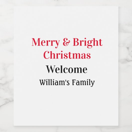 楽しいクリスマスを家族名でお迎えください ワインラベル (シングルラベル)