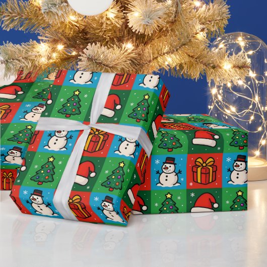 楽しいクリスマスアイコン包装紙 ラッピングペーパー (クリスマス)