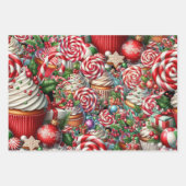 楽しいクリスマスカップケーキ 赤い縞模様の杖 ラッピングペーパーシート (正面3)