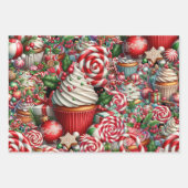 楽しいクリスマスカップケーキ 赤い縞模様の杖 ラッピングペーパーシート (正面2)