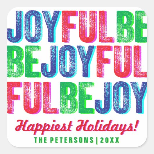 楽しいクリスマスカラフルの休日のレタープレス スクエアシール (正面)
