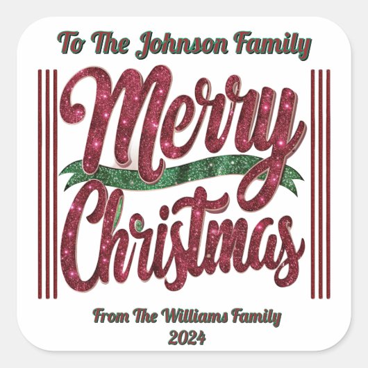 楽しいクリスマスカラフル応援! スクエアシール (正面)