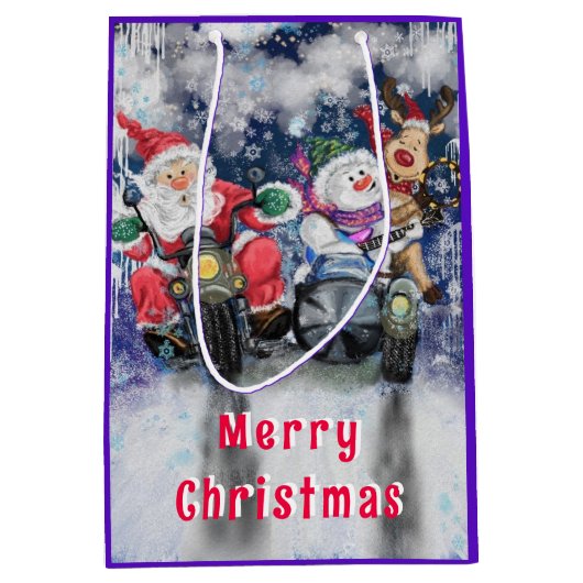 楽しいクリスマスギフトバッグ ハッピーな友達たち ミディアムペーパーバッグ (正面)