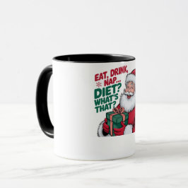 楽しいクリスマスサンタのマグカップ 食べる 飲む 昼寝 マグカップ