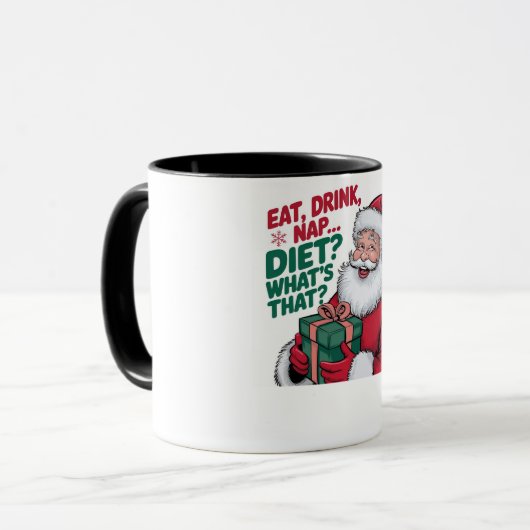 楽しいクリスマスサンタのマグカップ 食べる 飲む 昼寝 マグカップ (正面左)