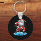 楽しいクリスマスサンタの アイスホッケー Xmas スポーツ キーホルダー (正面)