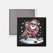 楽しいクリスマスサンタの アイスホッケー Xmas マグネット (正面/裏面)