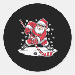 楽しいクリスマスサンタクロースアイスホッケー ラウンドシール