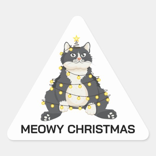 楽しいクリスマスタキシードキャットアニマルラバー 三角形シール (正面)