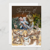 楽しいクリスマスツリーのトナカイのホリデー写真カード - 茶色 シーズンカード (正面/裏面)