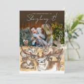 楽しいクリスマスツリーのトナカイのホリデー写真カード - 茶色 シーズンカード (スタンド正面)