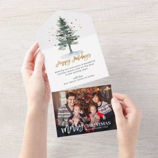 楽しいクリスマスツリーのホリデー記念写真カード オールインワン招待状 (貼ってはがせる)