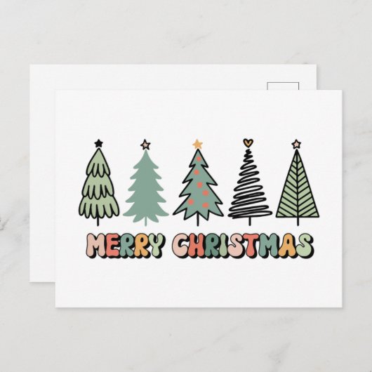 楽しいクリスマスツリー レトロクリスマス ポストカード (正面/裏面)