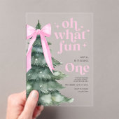 楽しいクリスマスツリー 1歳の誕生日 アクリル招待状 (インサイチュ (ポータブル))