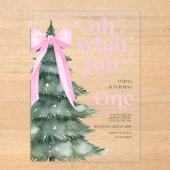 楽しいクリスマスツリー 1歳の誕生日 アクリル招待状 (正面)