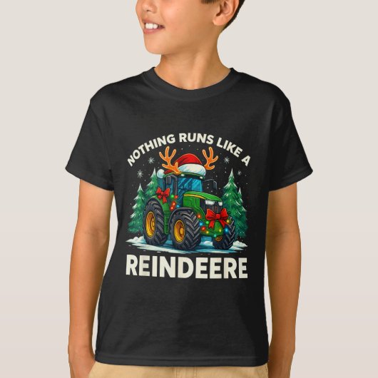 楽しいクリスマストラクター トナカイほど走るものはない Tシャツ (正面)