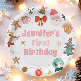 楽しいクリスマスパーティーの女の子 1歳の誕生日 ペーパープレート