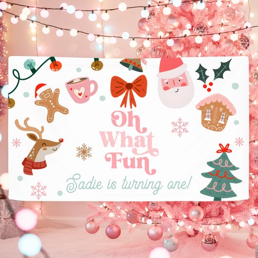 楽しいクリスマスパーティーの女の子 1歳の誕生日 横断幕