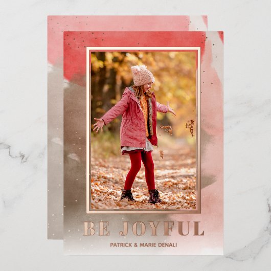 楽しいクリスマスフォトバラ金ゴールド 箔シーズンカード (正面/裏面)