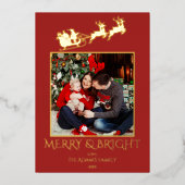 楽しいクリスマスプレゼント サンタの家族写真 箔シーズンカード (正面)