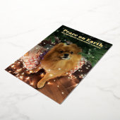楽しいクリスマスポメラニアン犬の平和 箔シーズンカード (回転した状態)