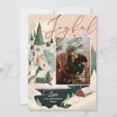 楽しいクリスマス冬の山の村の風景 シーズンカード (正面)